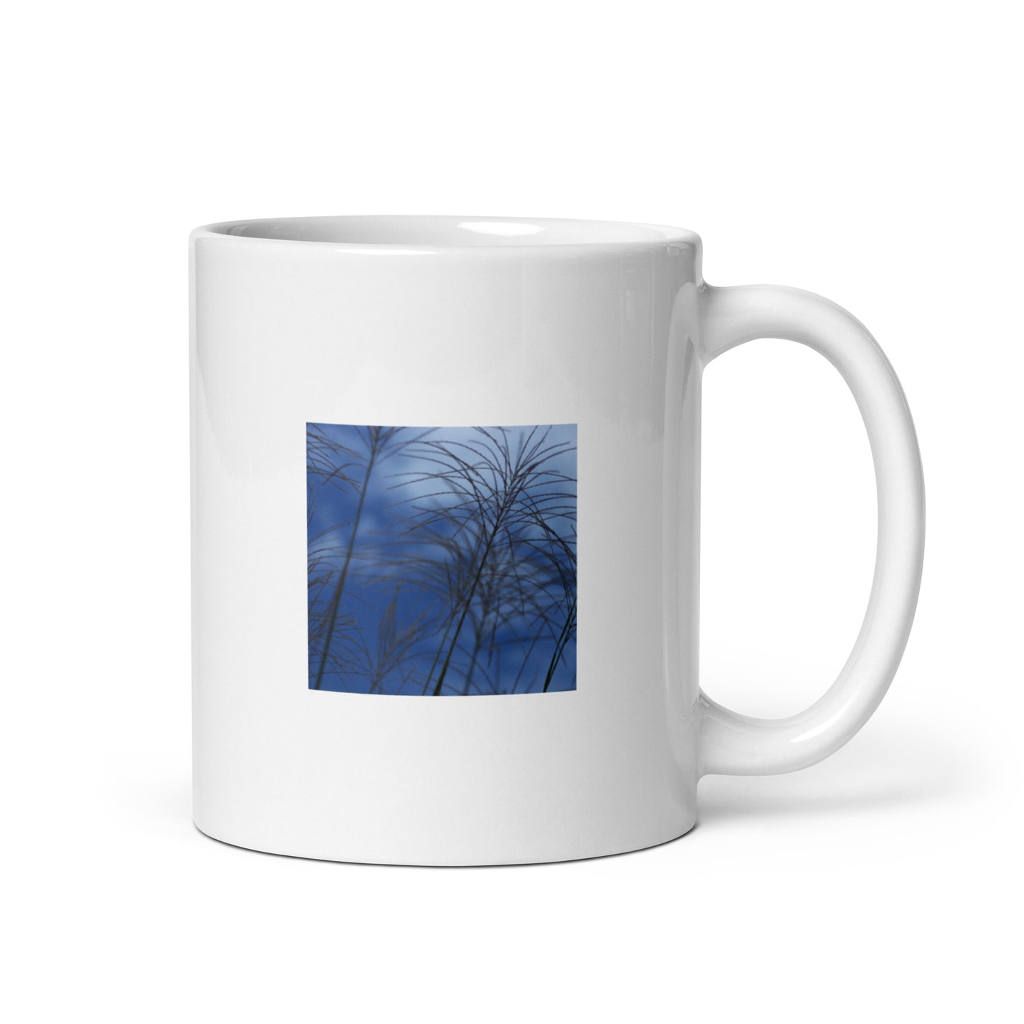 Silver Grass Cluster Botanical Art – White Glossy Mug 11oz, Front View