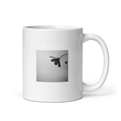 Cosmos Flower Botanical B&W Art – White Glossy Mug 11oz, Front View