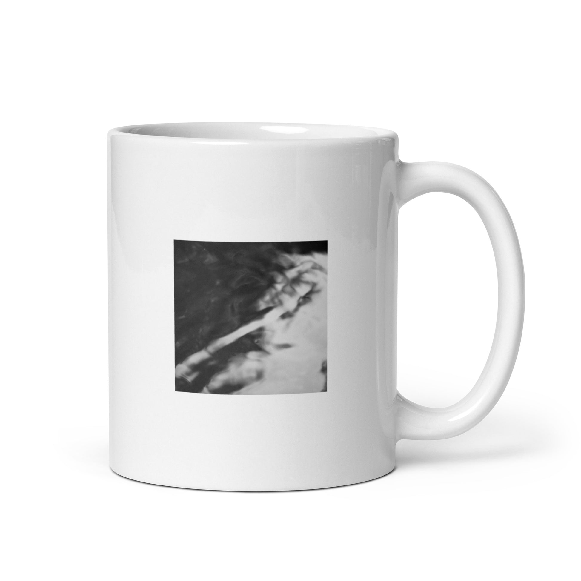 River Surface Botanical B&W Art – White Glossy Mug 11oz, Front View