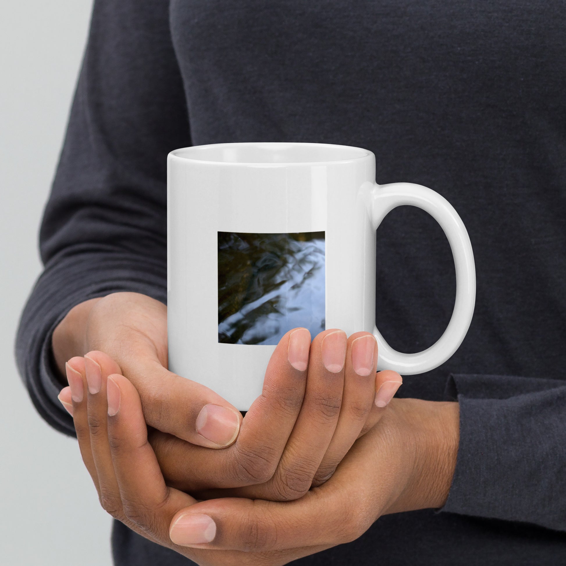 River Surface Botanical Art – White Glossy Mug 11oz, Front View