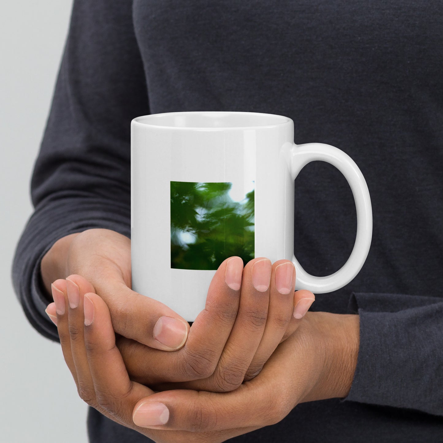 Maple Abstraction Botanical Art – White Glossy Mug 11oz, Front View