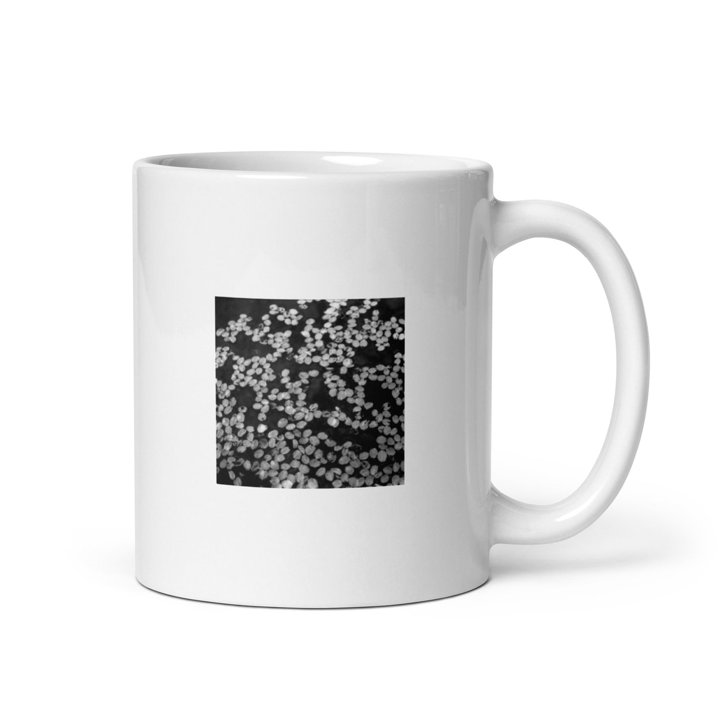 Cherry Blossom Petals in Puddle (B&W) - Mug, Front View