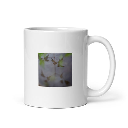Minimalist mode style ceramic mug with a 'Water Surface & Leaves' art print / モードストリート系セラミックマグカップ、「Water Surface & Leaves（水面と葉）」のアートプリント（コーヒーマグ）